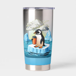 Botella Aislada Pingüino Flotando Sobre Iceberg Holding