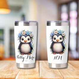 Botella Aislada Pingüinos de color blanco Nombre e Iniciales perso