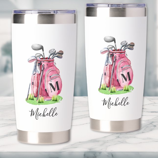 Botella Aislada Pink Golf Monogram (Pink Initial Name Monogram Insulated Tumbler)