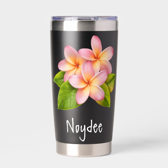 Botella Aislada Pink Plumeria Frangipani, your Name, Floral (Frente)
