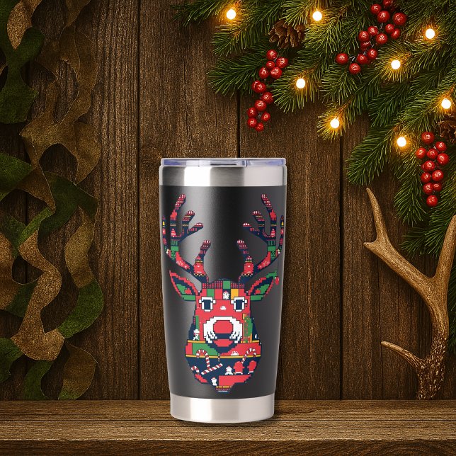 Botella Aislada Pixel Reindeer Ugly Sweater Christmas Tumbler (Subido por el creador)