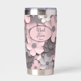 Botella Aislada Poppies rosados-gris 3D bonito doncella de honor