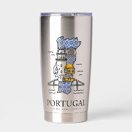 Botella Aislada Portugal Azulejo Map Stainless Steel Travel Tumble