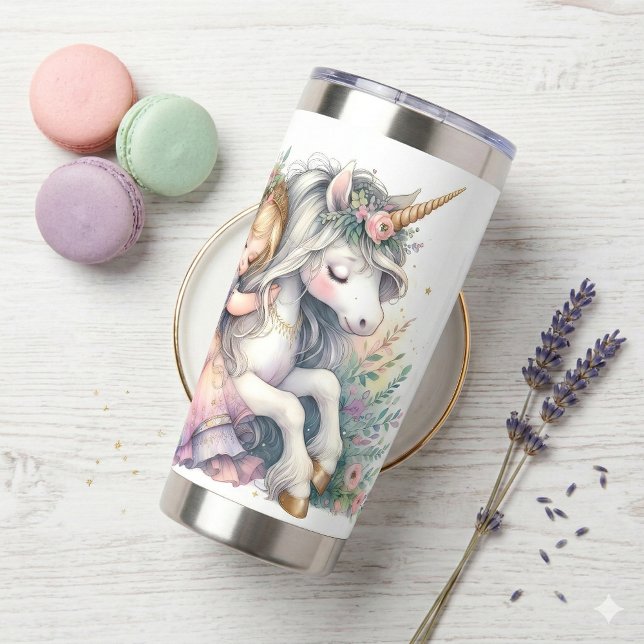 Botella Aislada Princesa Unicornio Pastel Cuento de Hadas Fantasía (Princess Unicorn Pastel Fairytale Fantasy Insulated Tumbler Mockup A)