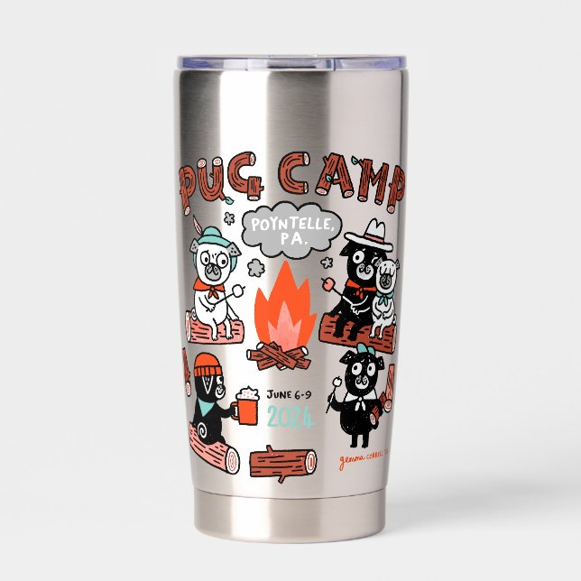 Botella Aislada Pug Camp 2024 20 OZ Tumbler de acero inoxidable (Frente)