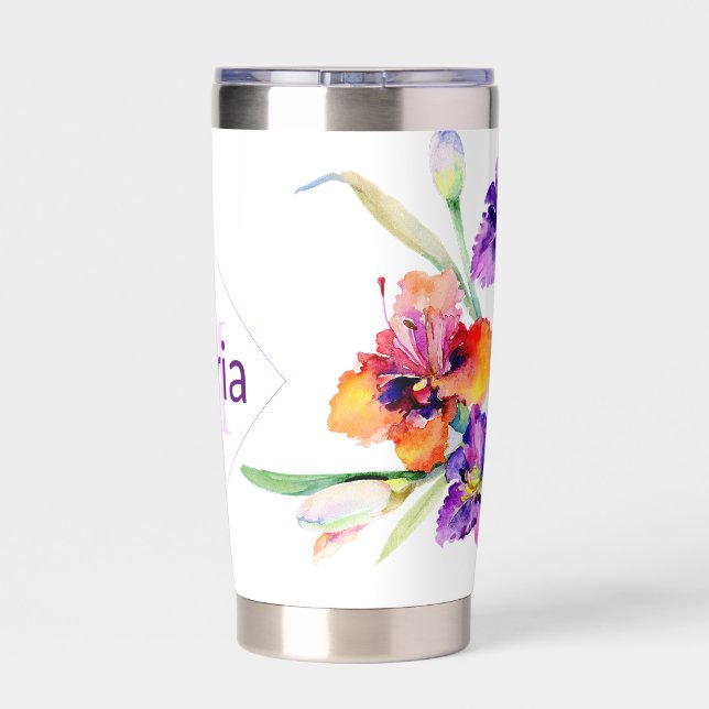 Botella Aislada Púrpura acuarela Iris personalizado Café Mug (Detrás)