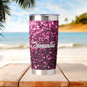 Botella Aislada Purpurina falso rosa oscuro destellos Nombre perso