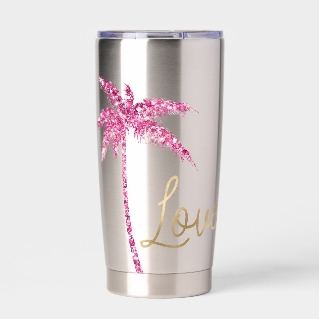 Botella Aislada Purpurina rosa Palm Tree Gold Love (Frente)