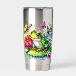 Botella Aislada Rana personalizada con flores en Lilypad