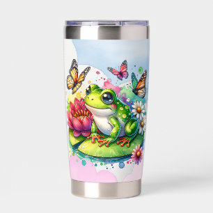 Botella Aislada Rana personalizada con flores en Lilypad