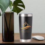 Botella Aislada Realtor Personalizado del logotipo de la Casa de O<br><div class="desc">Esta botella de agua de la empresa inmobiliaria de moda está hecha por personalizado con su compañía de propiedades inmobiliarias y nombre del agente. Estos elegantes artículos de marketing de oro cuentan con una casa de bonito con una tintorería en la parte superior y elegantes curvas debajo. Personalice este moderno...</div>
