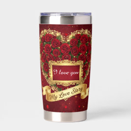 Botella Aislada Red Roses Gold Glitter Love Story Tumbler