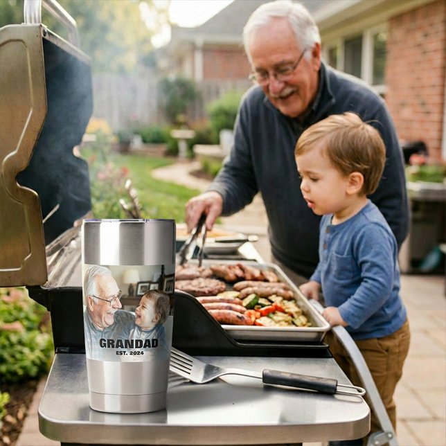Botella Aislada Regalo de foto para primer abuelo (First Time Grandad Est Photo Present Insulated Tumbler)