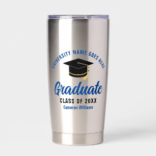 Botella Aislada Regalo de nombre de graduado azul personalizado
