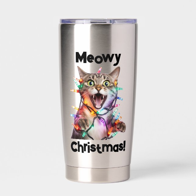 Botella Aislada Regalo de tumbler de gato de Navidades Meowy (Frente)