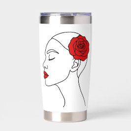 Botella Aislada Retrato artístico de mujer con rosa rojo