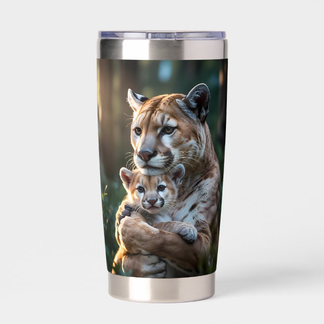 Botella Aislada Romantic Cougar Father and Cub Mug – Wildlife Love (Detrás)