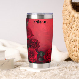 Botella Aislada Rosas Rojas Góticas Elegantes con Nombre Personali