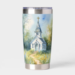 Botella Aislada Rustic Church Path in Wildflower Meadow