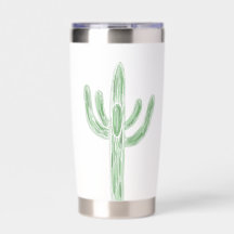 Sage Green Saguaro Cactus Plus Coffee Watercolor