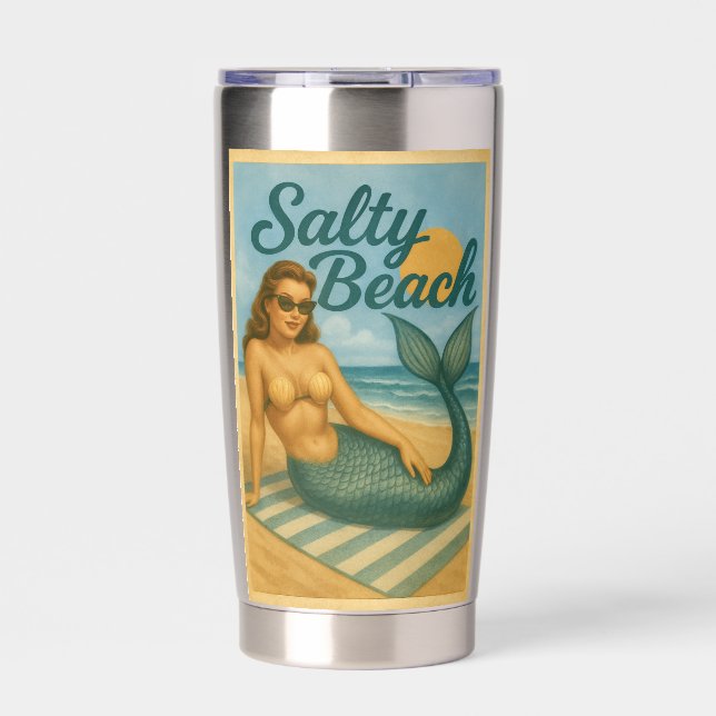 Botella Aislada Salty Beach Pin-Up Mermaid Art Retro Coastal Life (Frente)