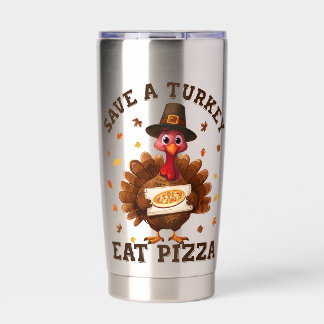 Botella Aislada Save a Turkey Eat Pizza – Funny Thanksgiving Pizza
