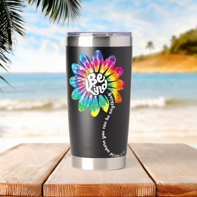 Botella Aislada Sé Amable Groovy Tie Dye Poder de la Flor (Playa (girada))