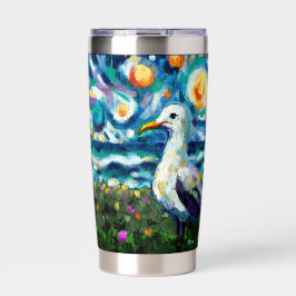 Botella Aislada Seagull Van Gogh Style Beach Sky Blue Verde azulad