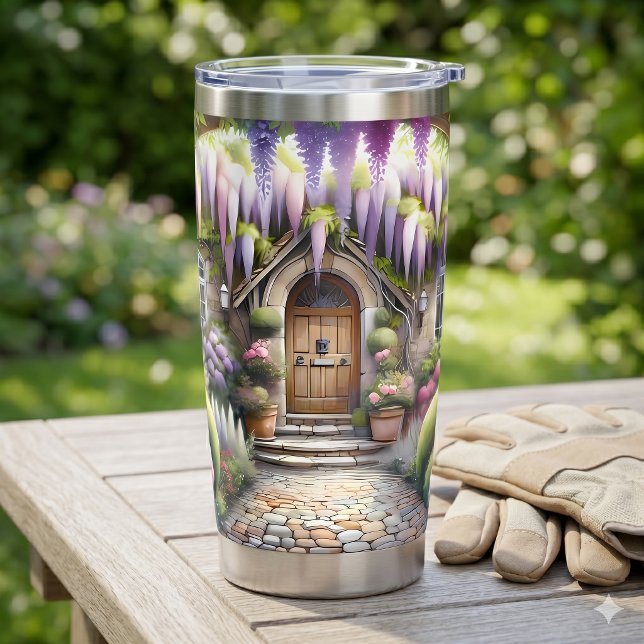 Botella Aislada Sendero Caprichoso de Jardín de Cabaña (Whimsical Cottage Garden Pathway Insulated Tumbler)