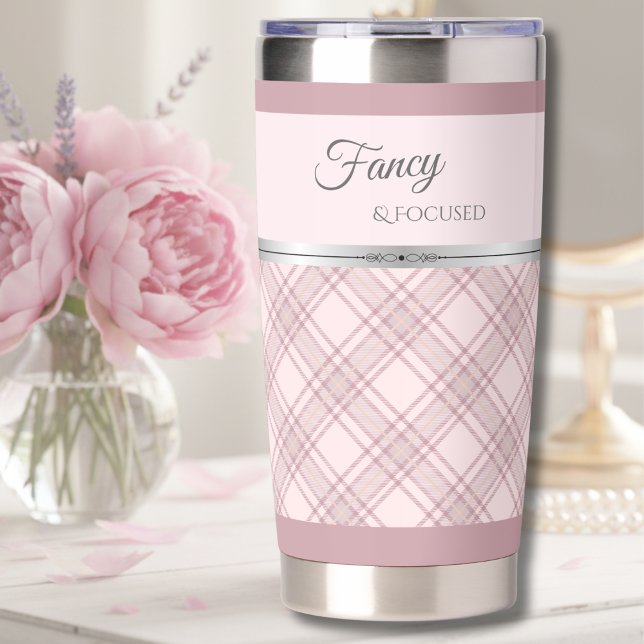 Botella Aislada Shabby Chic Fancy and Focused Pink Plaid (Shabby Chic tumbler combines soft pink plaid with a sophisticated designer layout)