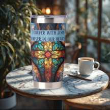 Shiny Stained Glass Cross Catholic Religious Quote