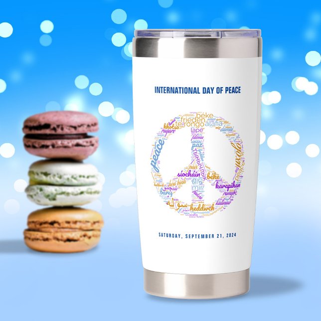 Botella Aislada Signo de paz del Día Mundial de la Paz Palabra Nub (World Peace Day Peace Sign Word Cloud Water Bottle Insulated Tumbler Cover Photo.)