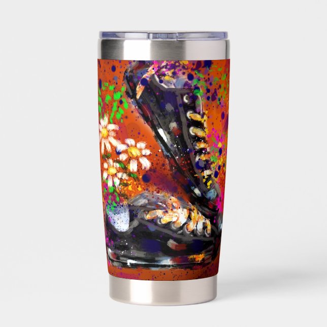 Botella Aislada Sneakers and Daisies Impresionista Naranja Magnet (Detrás)