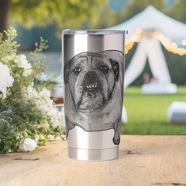 Botella Aislada Sonrisa de bulldog con puntos de nieve (Boda)