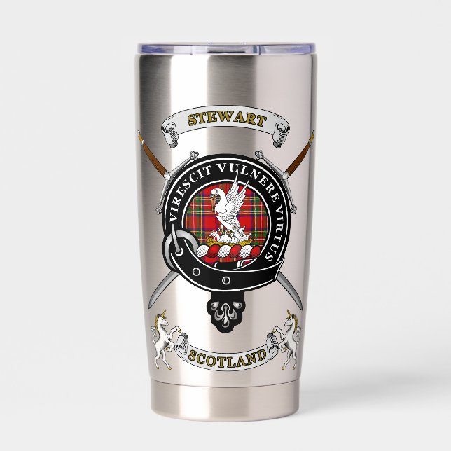 Botella Aislada Stewart Clan Badge Tartán & Swords (Frente)
