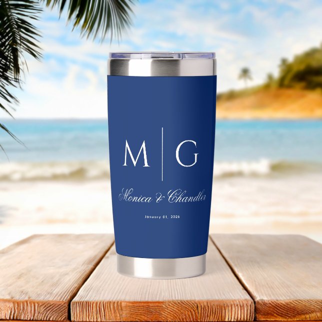 Botella Aislada Stylish Monogram With Couple Name Navy (Playa (girada))