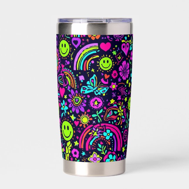 Botella Aislada Taza con Cara Sonriente Psicodélica Groovy - Retro (Frente)