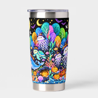 Botella Aislada Taza de animales marinos de Halloween lindos, Kawa