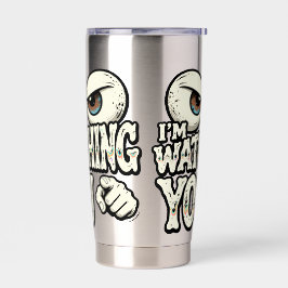 Botella Aislada Taza de café divertida con ojos retro "TE ESTOY VI