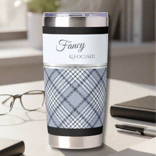 Botella Aislada Taza de viaje azul a cuadros de moda y elegante
