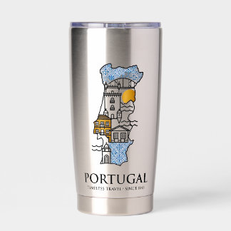Botella Aislada Taza de viaje de acero inoxidable con mapa de azul