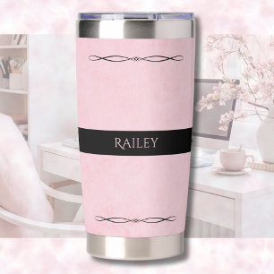 Botella Aislada Taza de viaje elegante rosa y negra