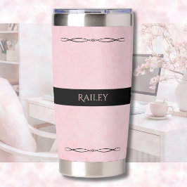Botella Aislada Taza de viaje negra elegante rosa