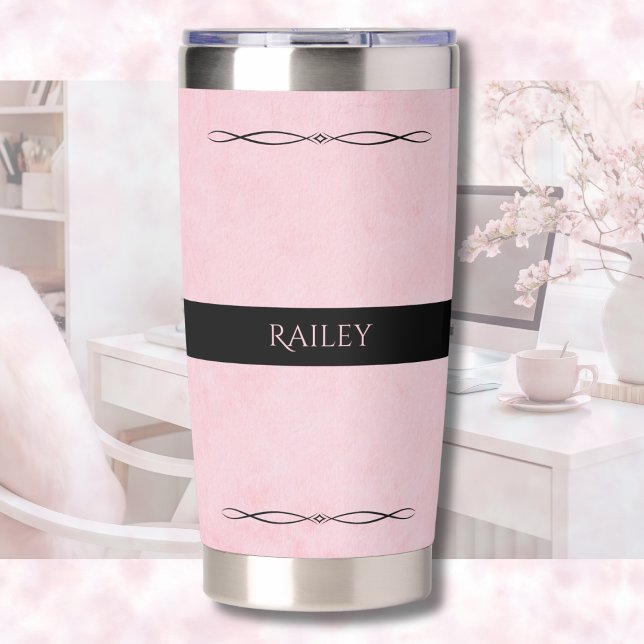Botella Aislada Taza de viaje negra elegante rosa (Hydration meets office chic, designed for the elegant professional)
