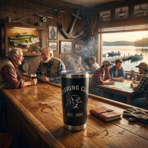 Botella Aislada Taza negra personalizable del Club de Pesca