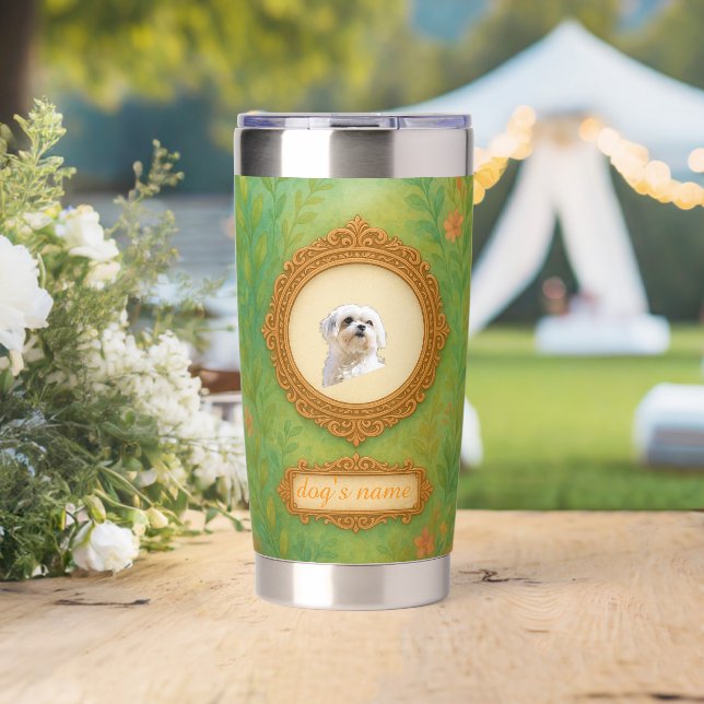 Botella Aislada Taza personalizada con foto y nombre de mascota (Boda (girado))
