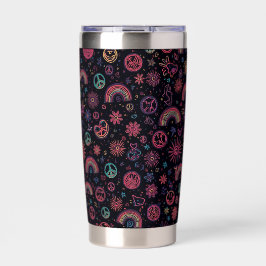 Botella Aislada Taza psicodélica de los 70 Groovy | Caras sonrient
