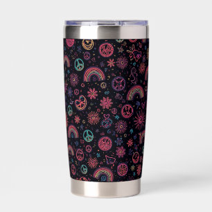 Botella Aislada Taza psicodélica de los 70 Groovy Caras sonrient