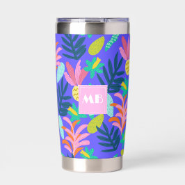 Botella Aislada Termo con monograma azul floral personalizado lind