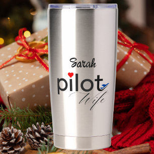 Botella Aislada Tipografía de esposas piloto y avión simple, Minim